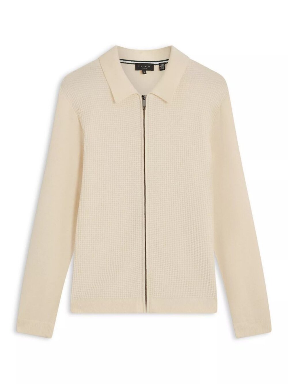 Ted Baker Men's Fenrys Waffle Stitch Beige Wool Zip Sweater - X-Large (5) - NWT